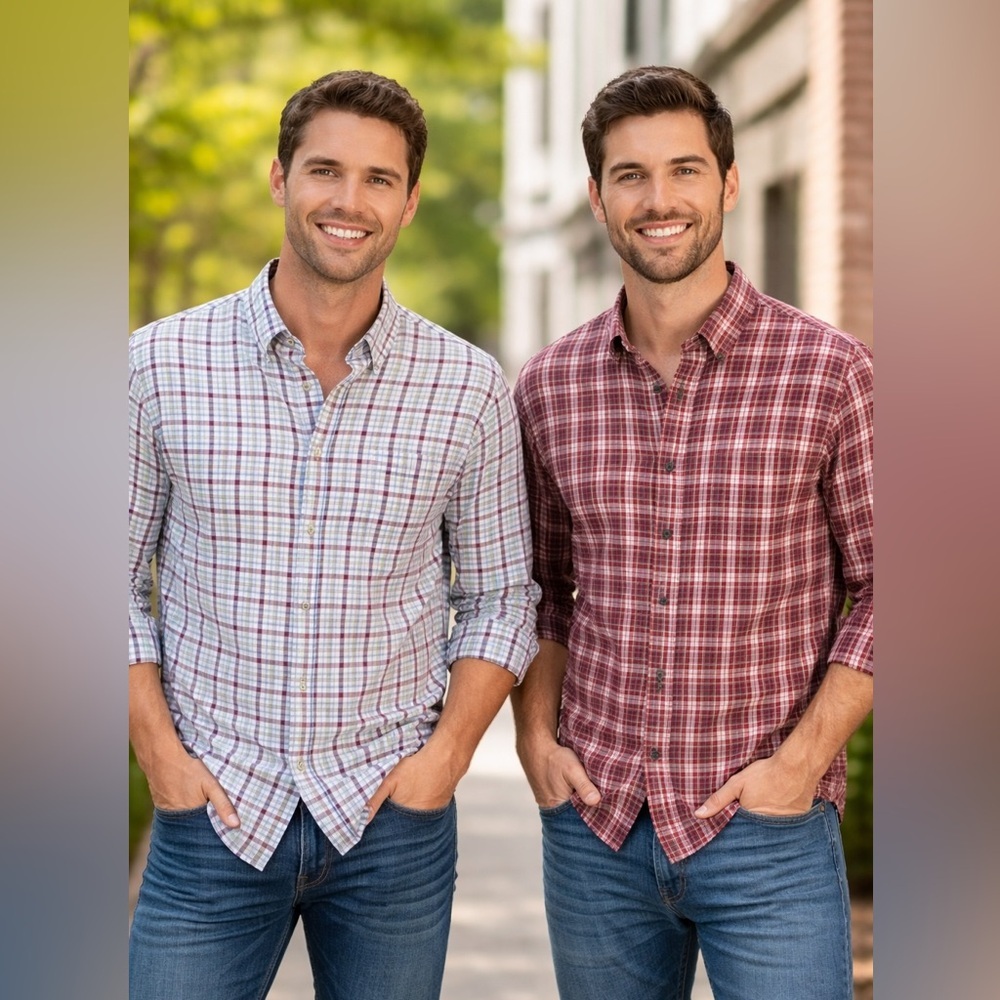IZOD Plaid Button Down Shirts Lot (2) Men’s Casual Classic Size XL/ TG/XG